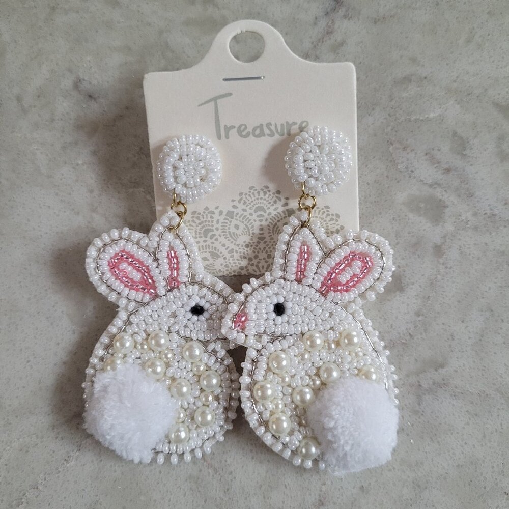 Easter Earrings Bunny Rabbit Seed Bead  Easter Basket Stuffer Free Ship